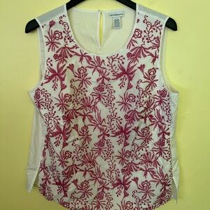Liz Claiborne Floral Embroidered Blouse - White and Pink